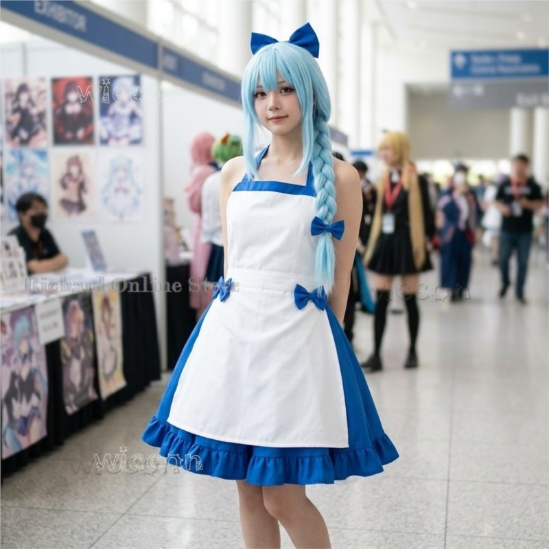 Zenos Anime Cosplay - Zeno Ushirono Natsu Niebiesko-Biała Sukienka Loli