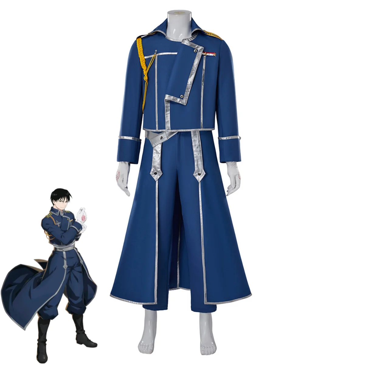 Fullmetal Alchemist Coat - Niebieski Mundur Wojskowy Płaszcz Peruka Strój