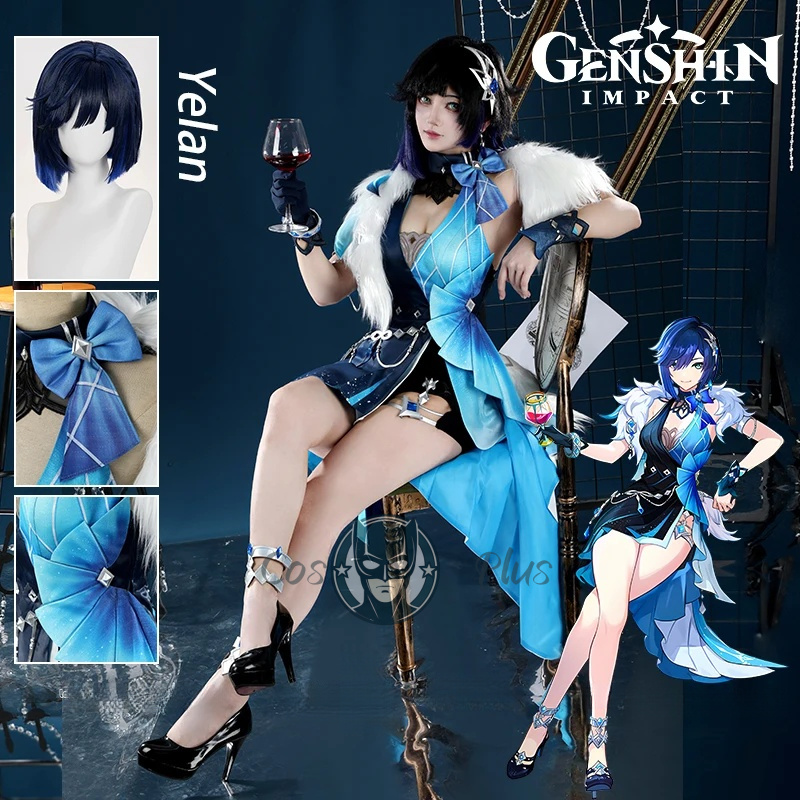 Anime Cosplay Dress For Women - Kostium Cosplay Yelan Genshin Impact Peruka